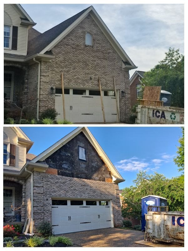 Brick gable tear-off over garage