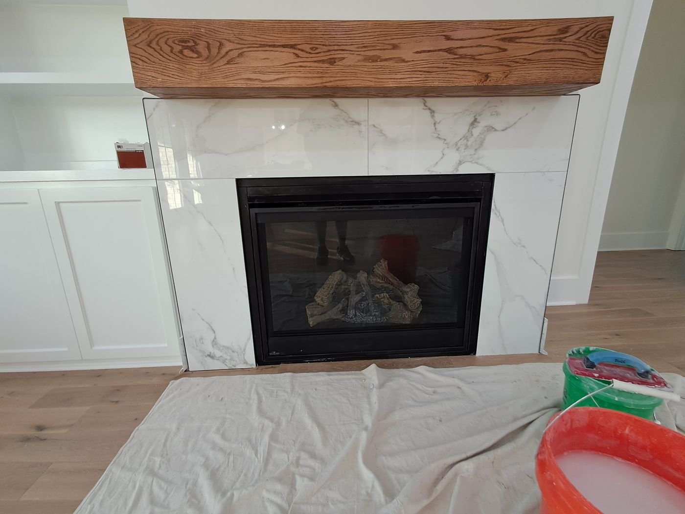 Marble-look fireplace surround