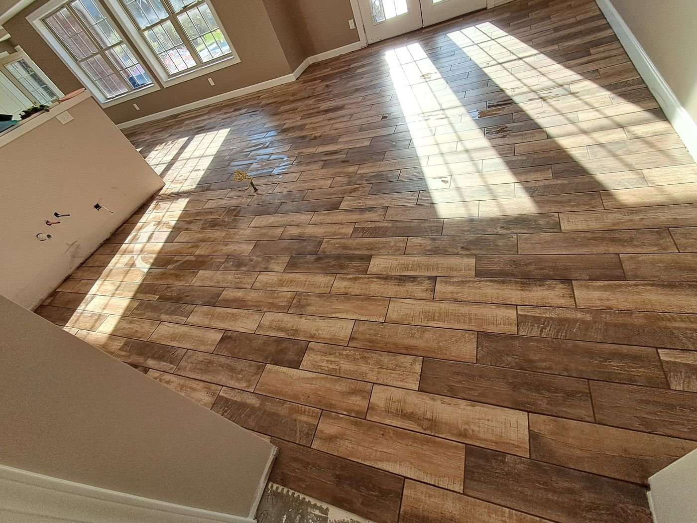 Wood-look plank tile floor