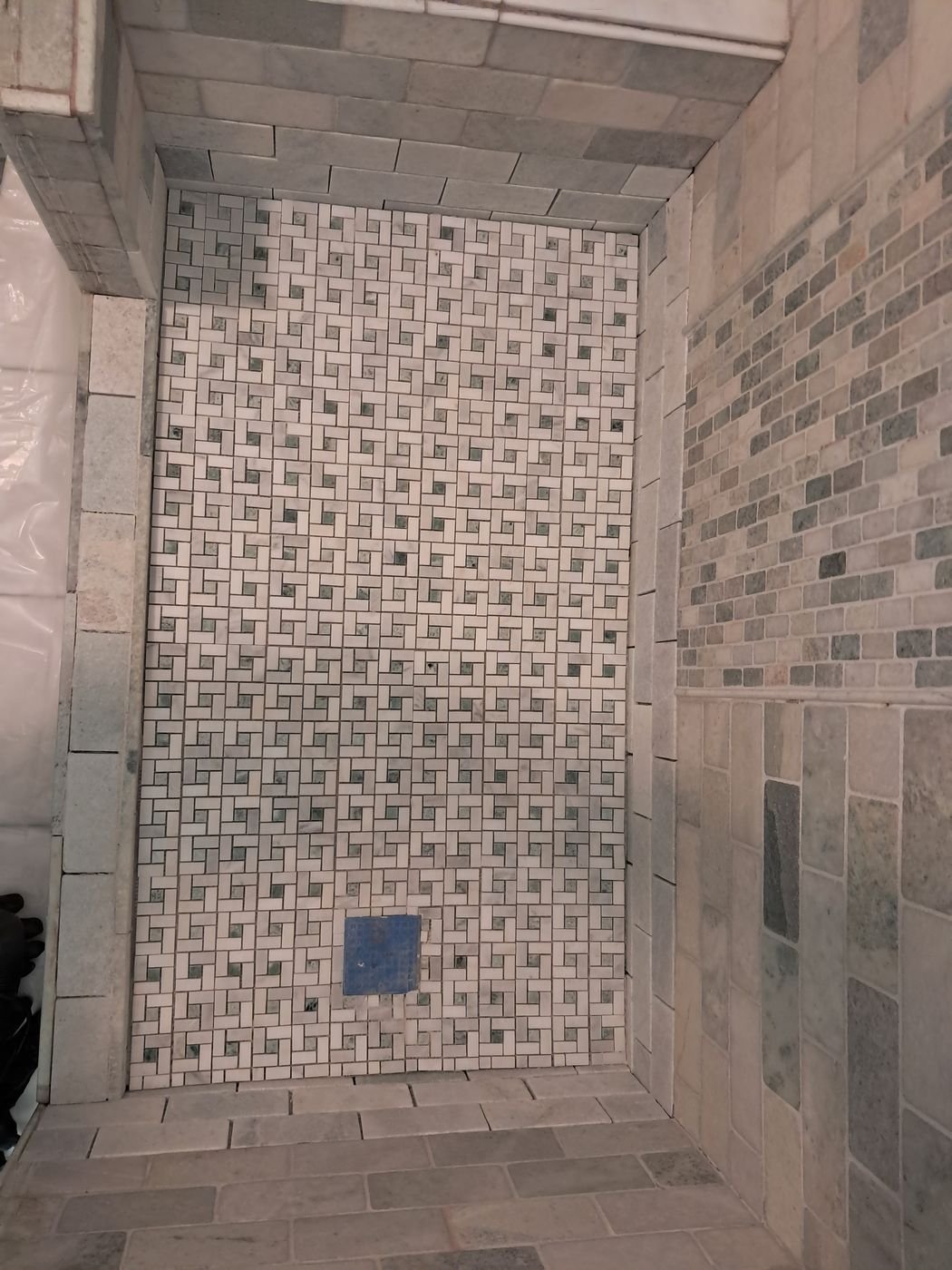 Basketweave mosaic shower floor